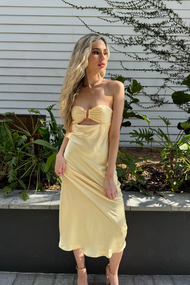 Rosette Midi Dress - Yellow