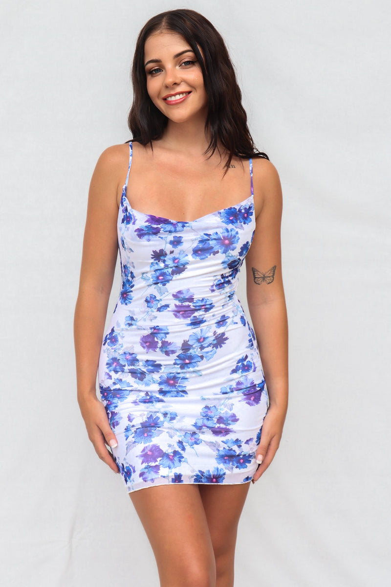 Angelyn Mini Dress - Blue Floral