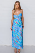 Britney Maxi Dress - Blue Rainbow Stripes