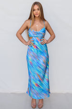 Britney Maxi Dress - Blue Rainbow Stripes