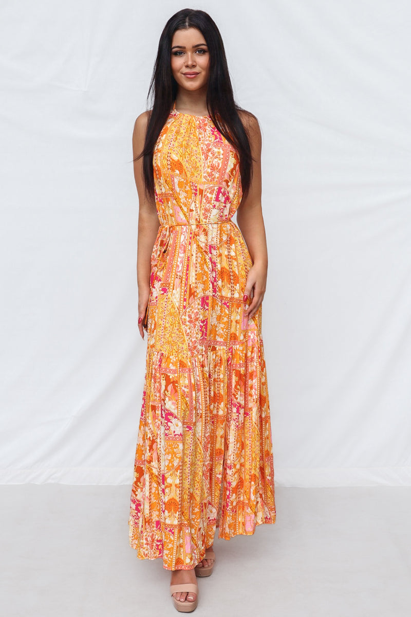 Calypso Maxi Dress - Orange Print