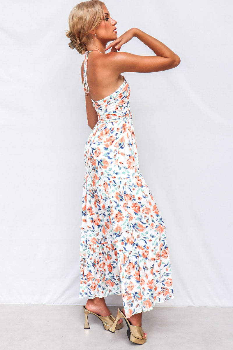 Coral Maxi Dress - Orange Print