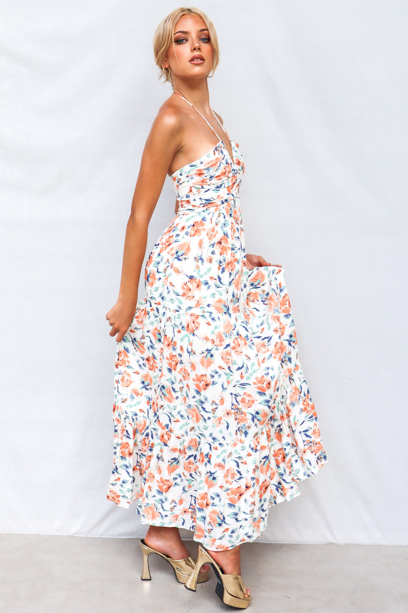 Coral Maxi Dress - Orange Print