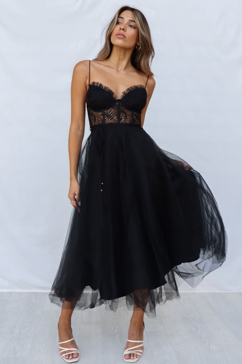 Ellen Tulle Midi Dress - Black