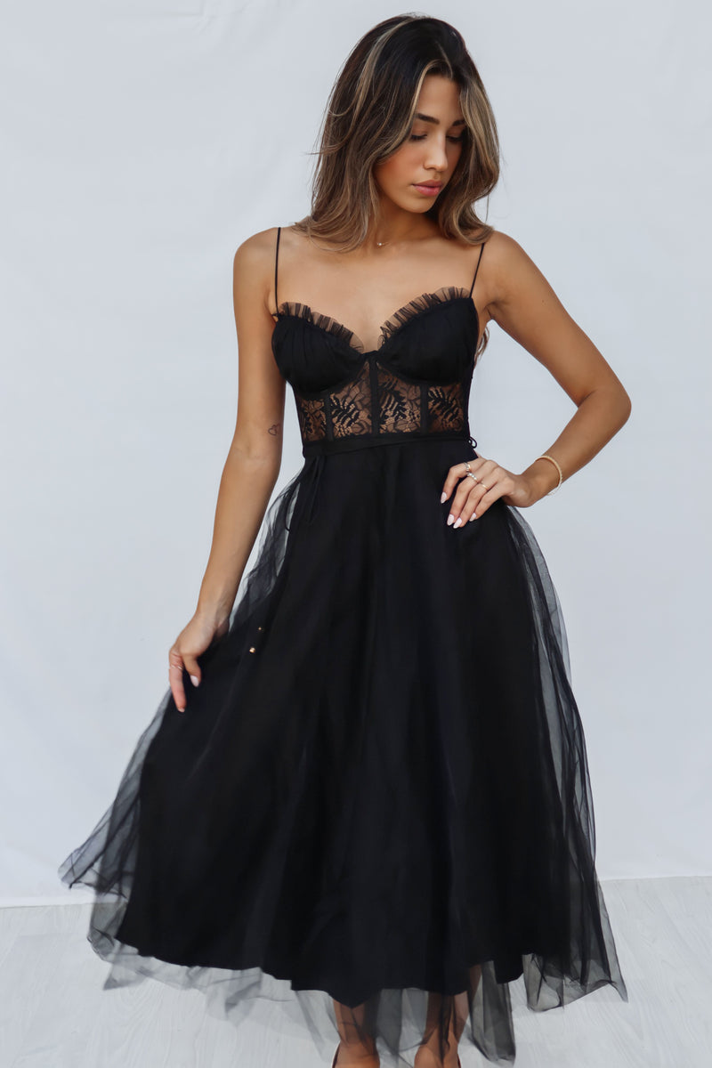 Ellen Tulle Midi Dress - Black