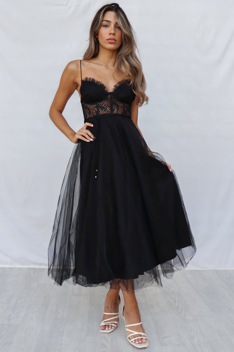 Ellen Tulle Midi Dress - Black