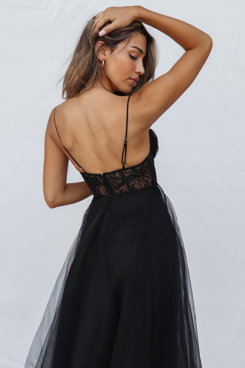 Ellen Tulle Midi Dress - Black