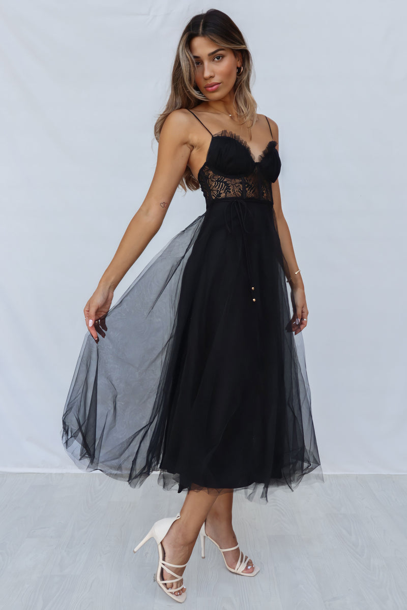 Ellen Tulle Midi Dress - Black
