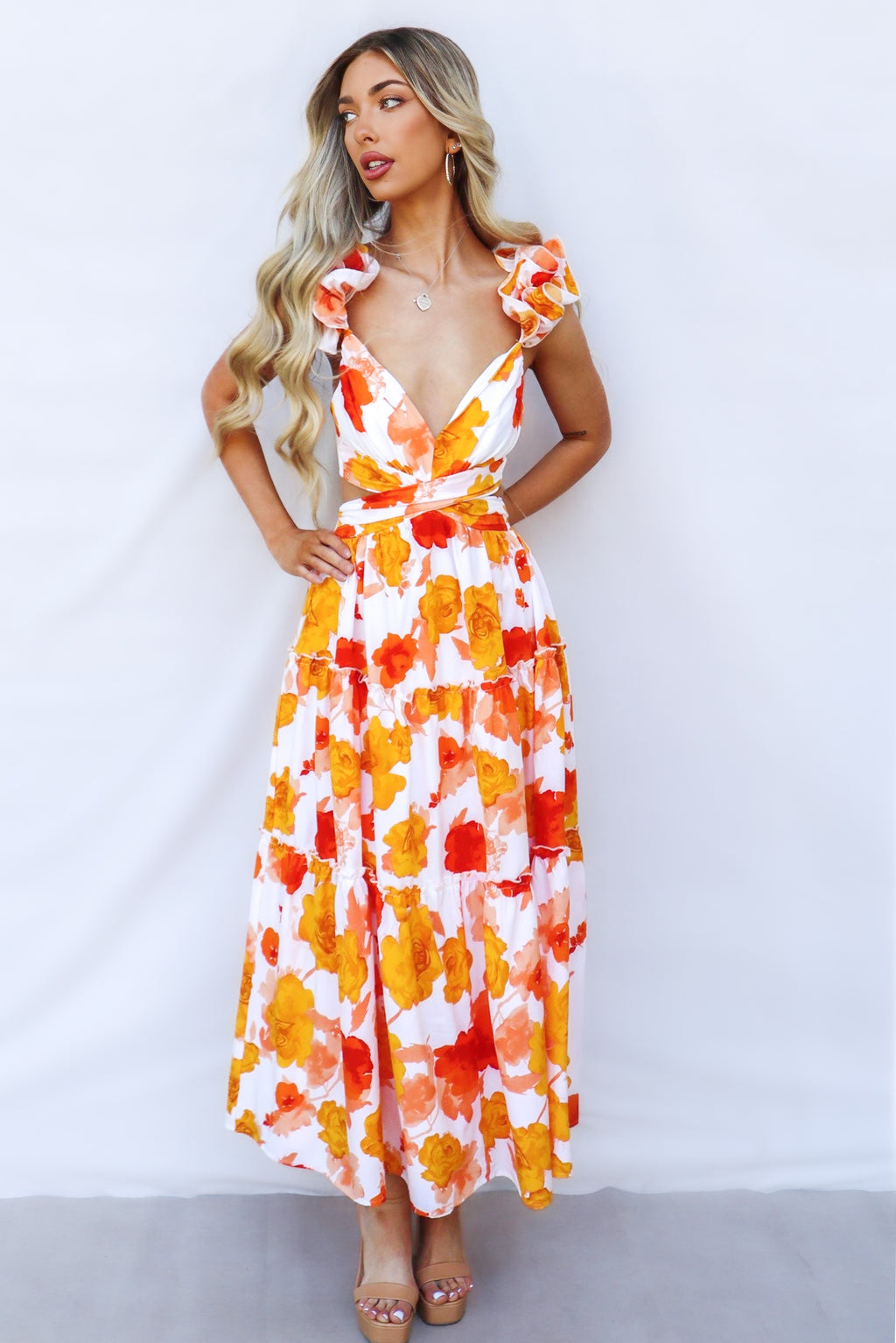Giselle Maxi Dress - Orange Floral - Runway Goddess