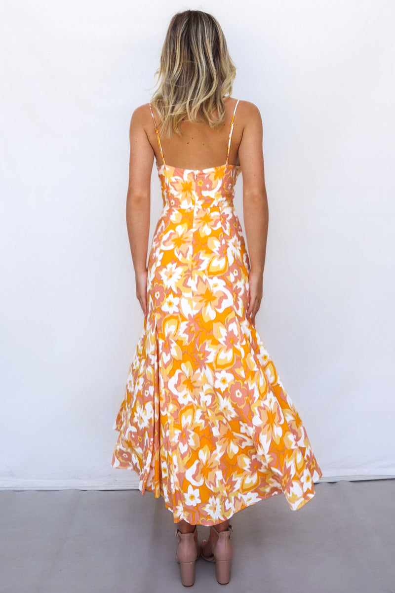 Janiya Midi Dress - Orange Floral