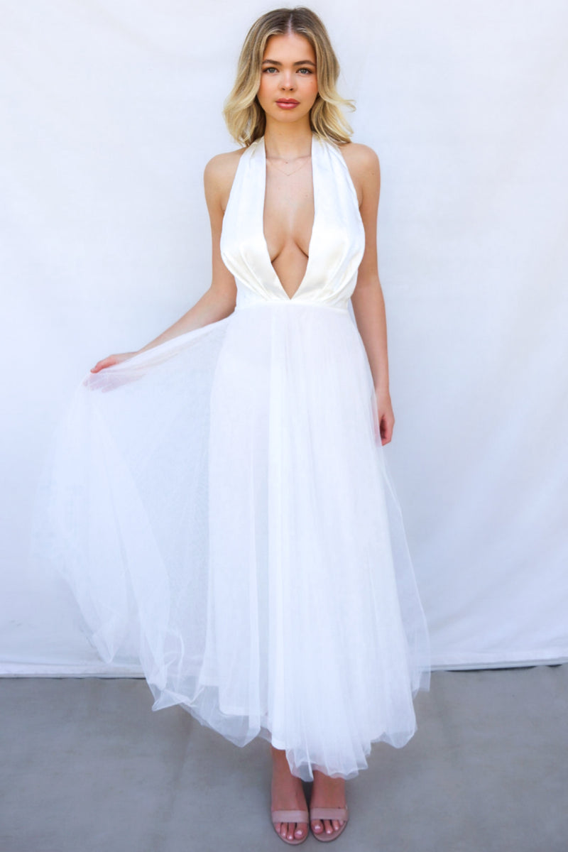 Jovanni Tulle Midi - White