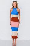 Kelly Midi Dress - Blue/Tan