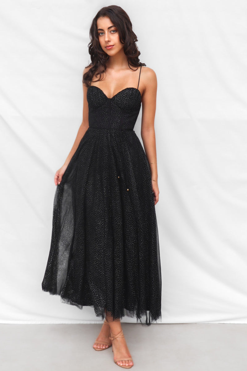 Mary Tulle Midi Dress - Black