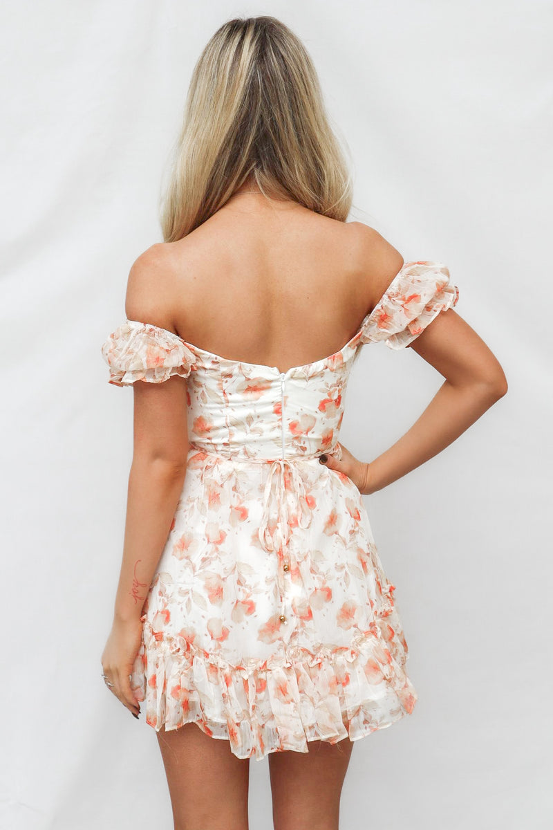 Monet Mini Dress - Peach Floral