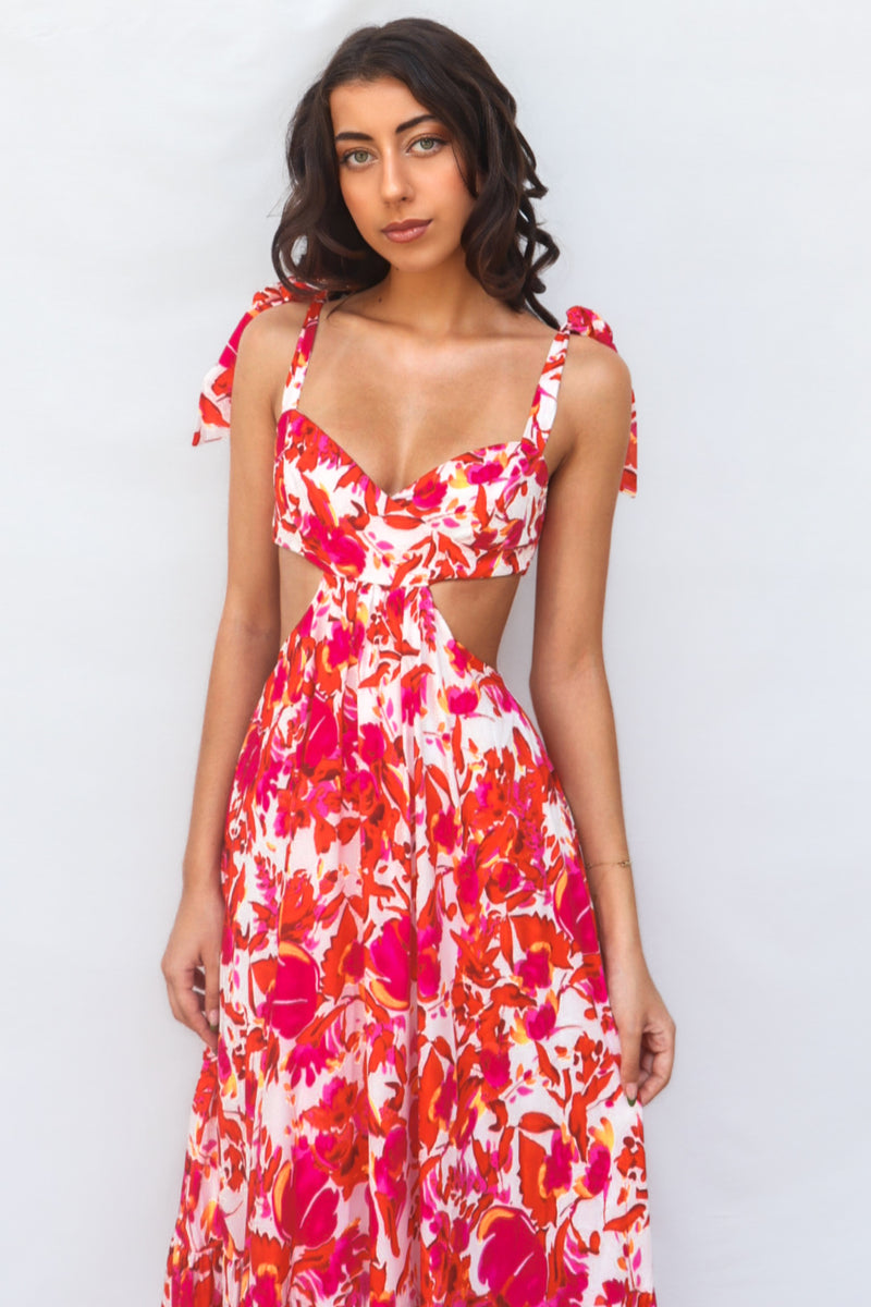 Pedro Maxi Dress - Red Floral