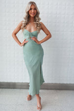 Alenka Satin Midi - Sage Green