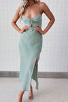 Alenka Satin Midi - Sage Green