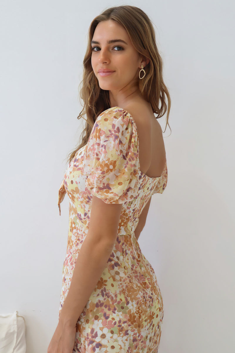 Aviva Midi Dress - Brown Floral