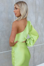 Charlene Satin Midi - Lime Green