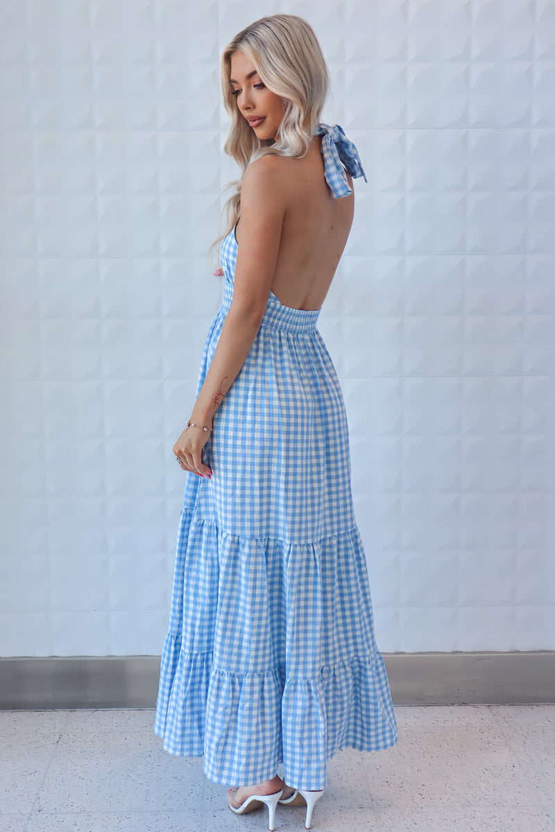 Chelsea Gingham Maxi Dress - Baby Blue or Baby Pink