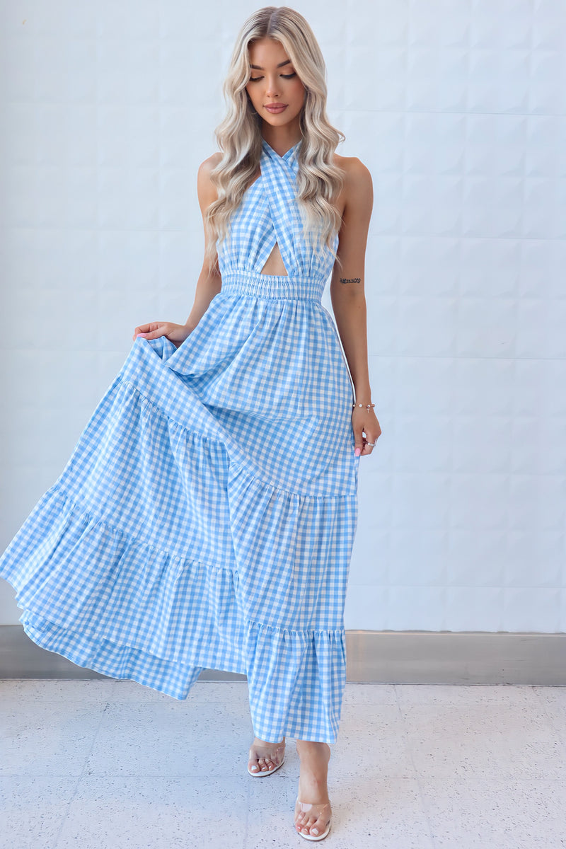 Chelsea Gingham Maxi Dress - Baby Blue or Baby Pink