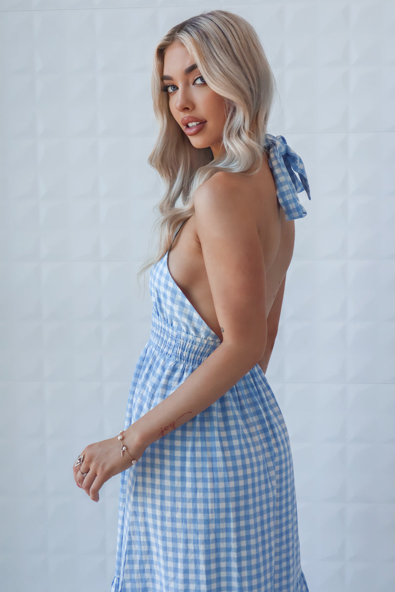 Chelsea Gingham Maxi Dress - Baby Blue or Baby Pink