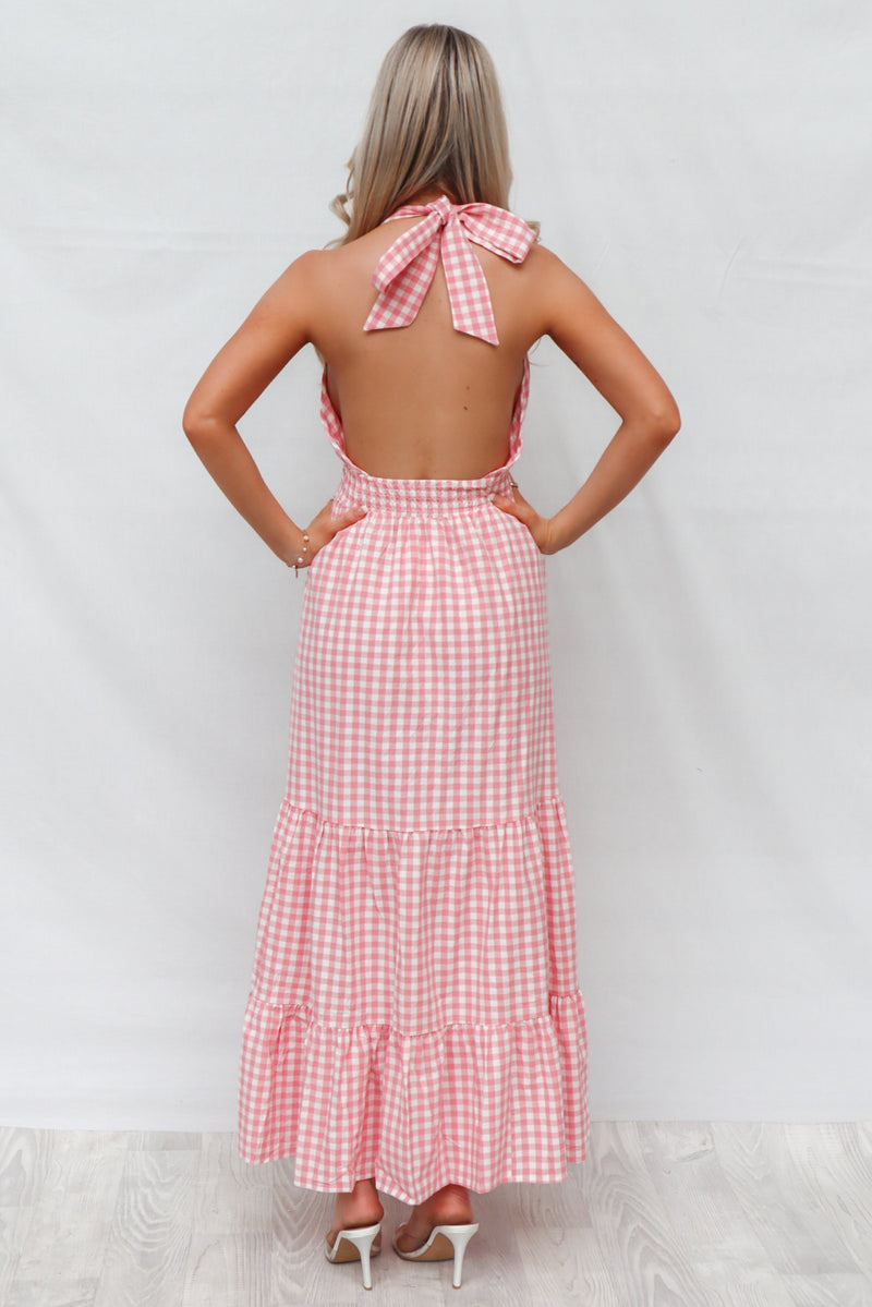 Chelsea Gingham Maxi Dress - Baby Pink