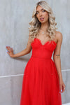 Cindy Tulle Midi Dress - Red