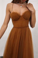 Cindy Tulle Midi Dress - Brown