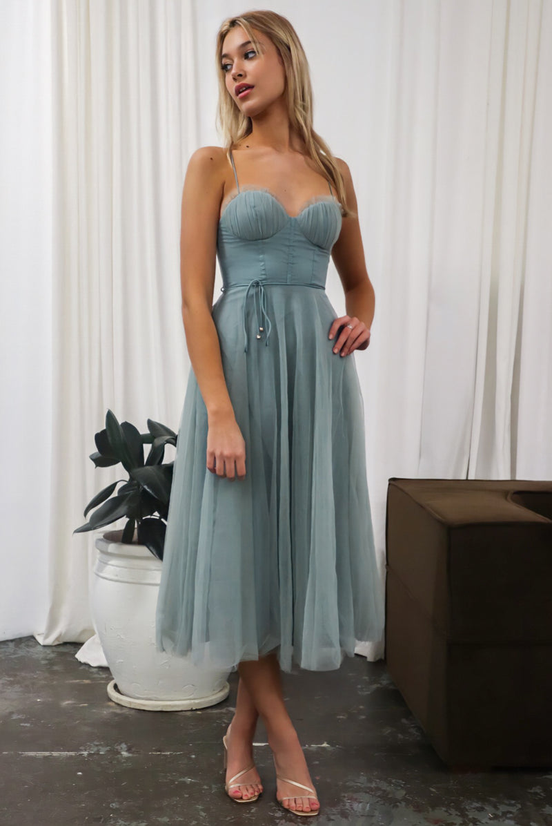 Cindy Tulle Midi Dress - Sage