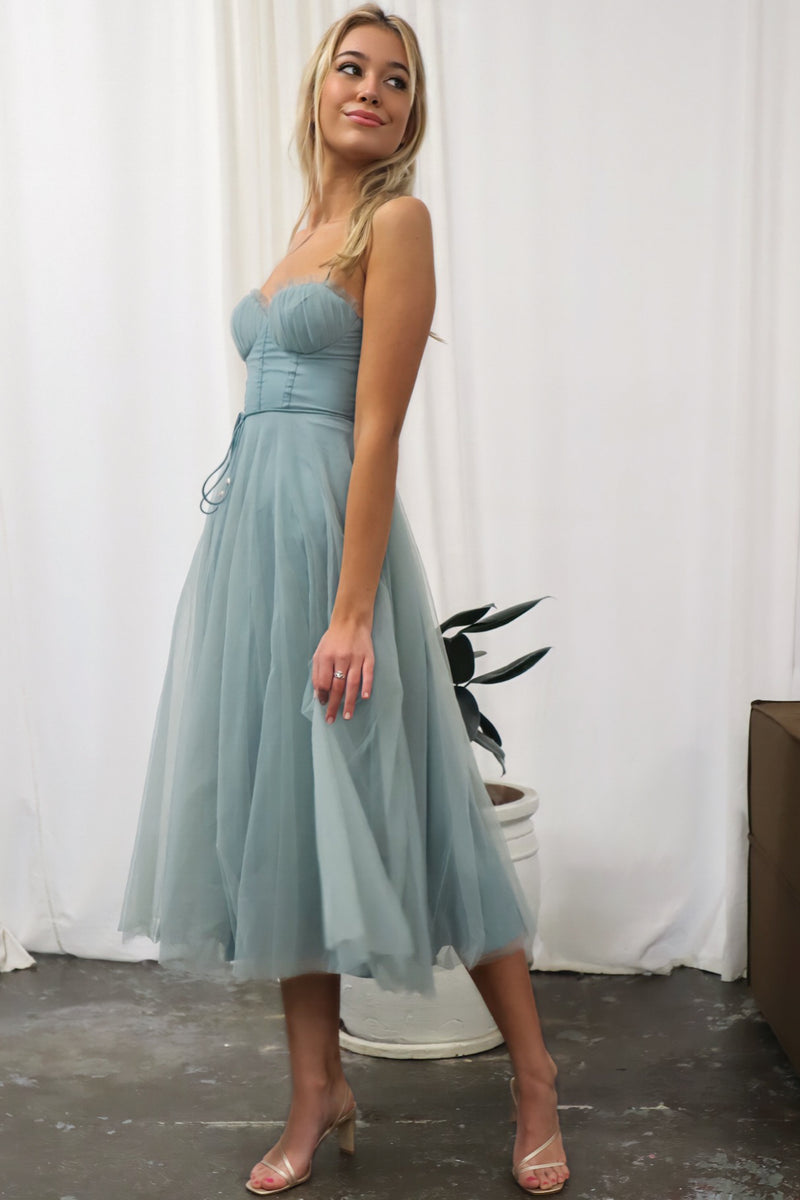 Cindy Tulle Midi Dress - Sage