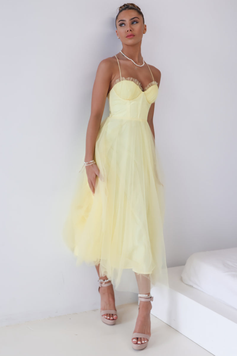 Cindy Tulle Midi Dress - Yellow