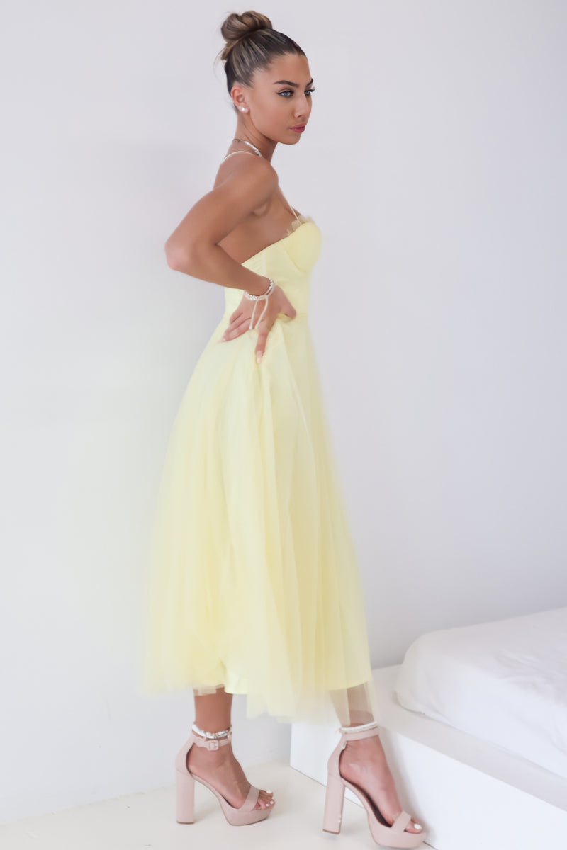 Cindy Tulle Midi Dress - Yellow