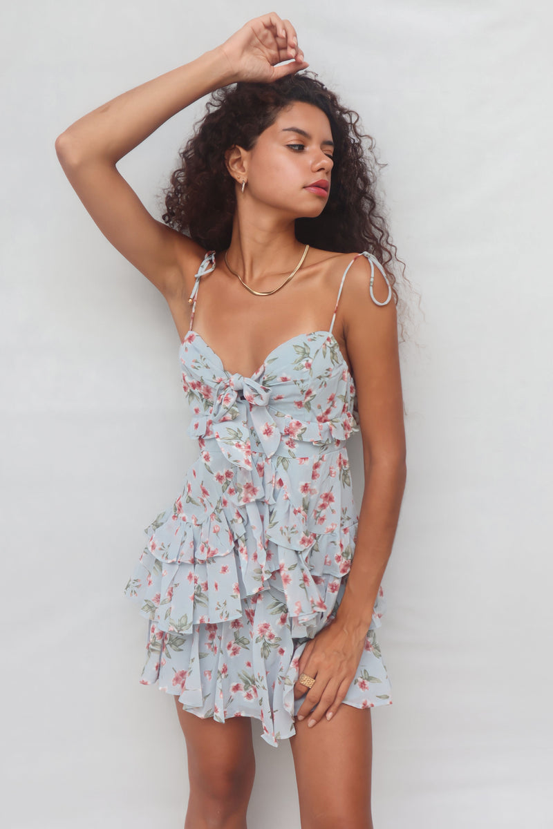 Diddie Mini Dress - Blue/Pink Floral