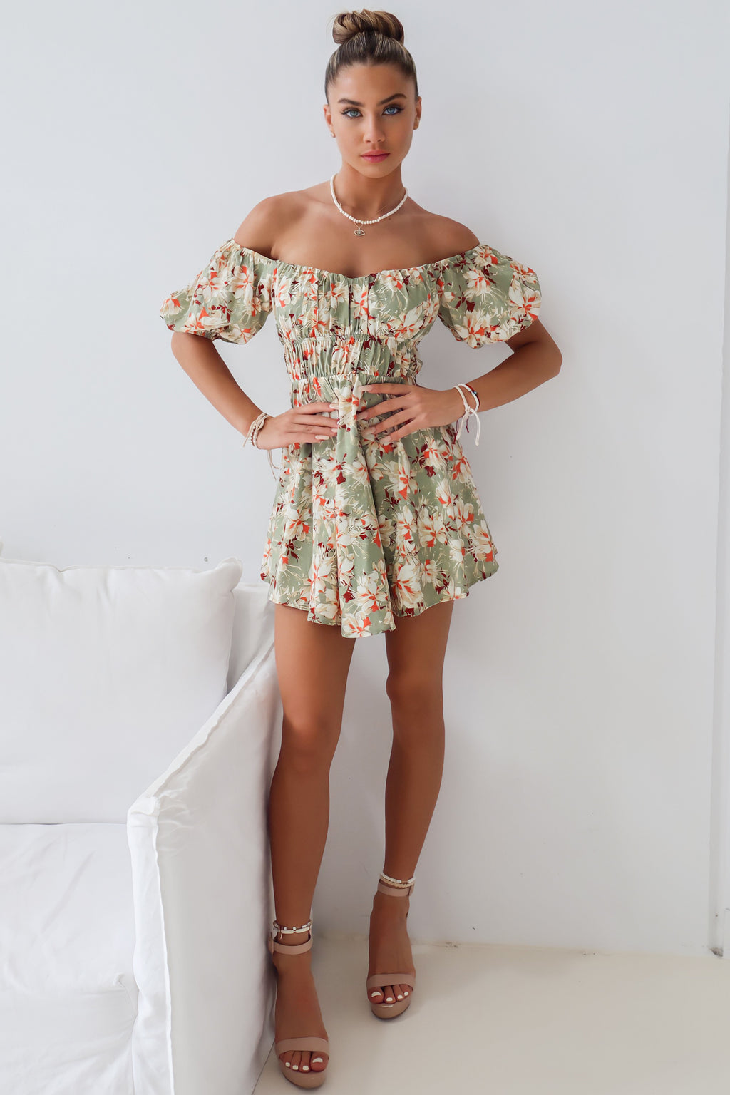 Doria Mini Dress - Green Floral