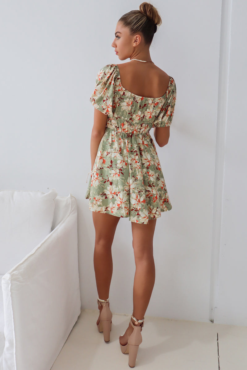 Doria Mini Dress - Green Floral