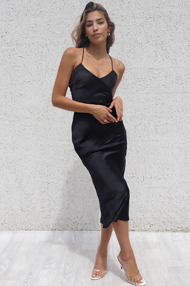 Euphoria Satin Midi - Black