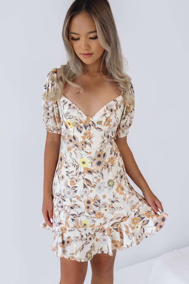 Genovia Mini Dress - Beige Floral