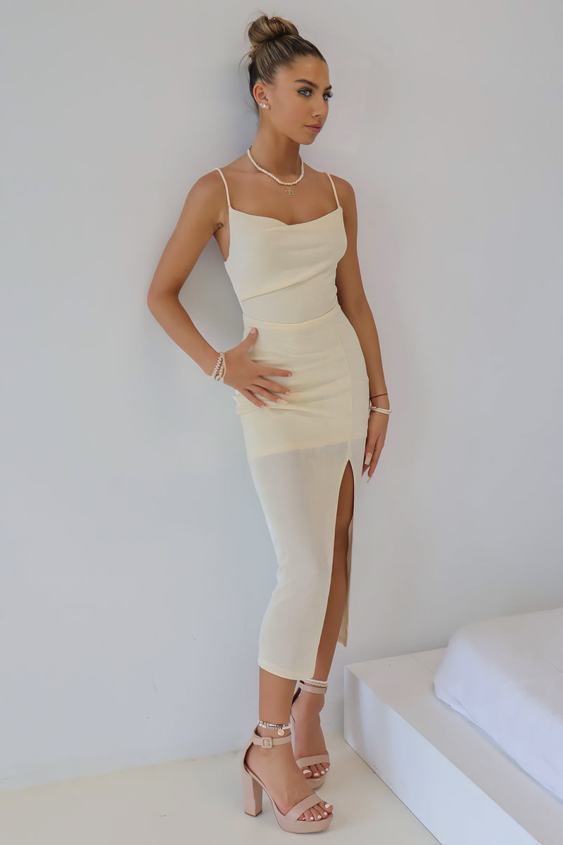 Harlon Stretch Midi Dress - Cream