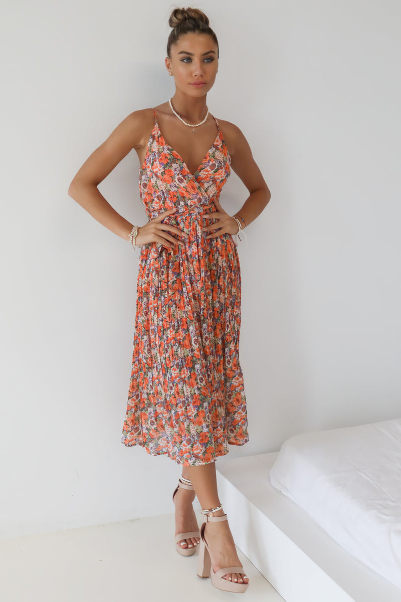 Jamie Midi Dress - Orange Floral