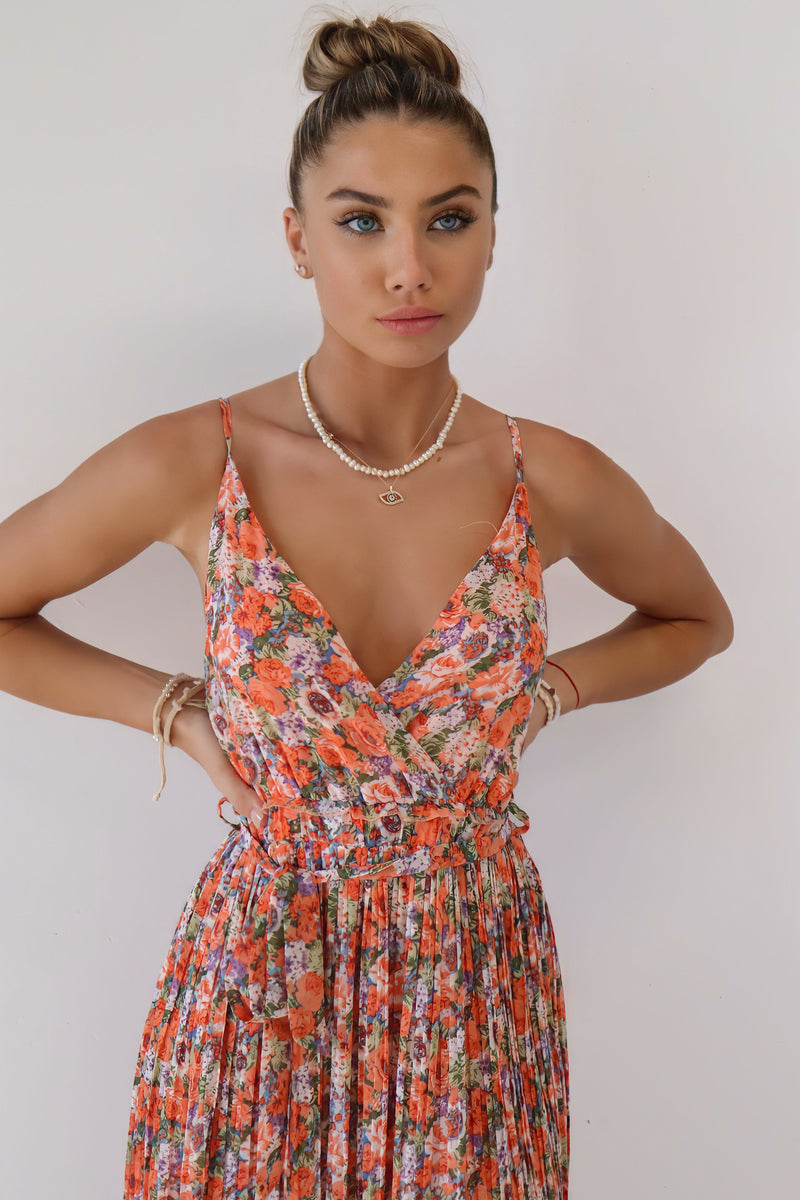 Jamie Midi Dress - Orange Floral