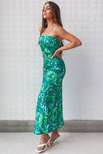 Kyra Satin Maxi Dress - Green Print