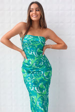 Kyra Satin Maxi Dress - Green Print