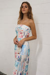 Kyra Satin Maxi Dress - Postcard Print