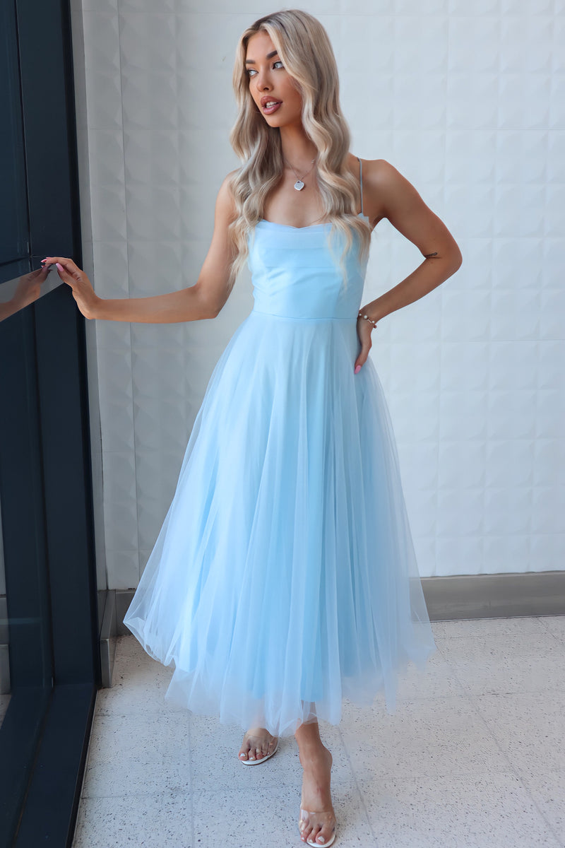 Latisha Tulle Midi Dress - Baby Blue