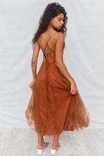 Latisha Tulle Midi Dress - Brown