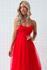 Latisha Tulle Midi Dress - Red