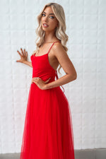 Latisha Tulle Midi Dress - Red