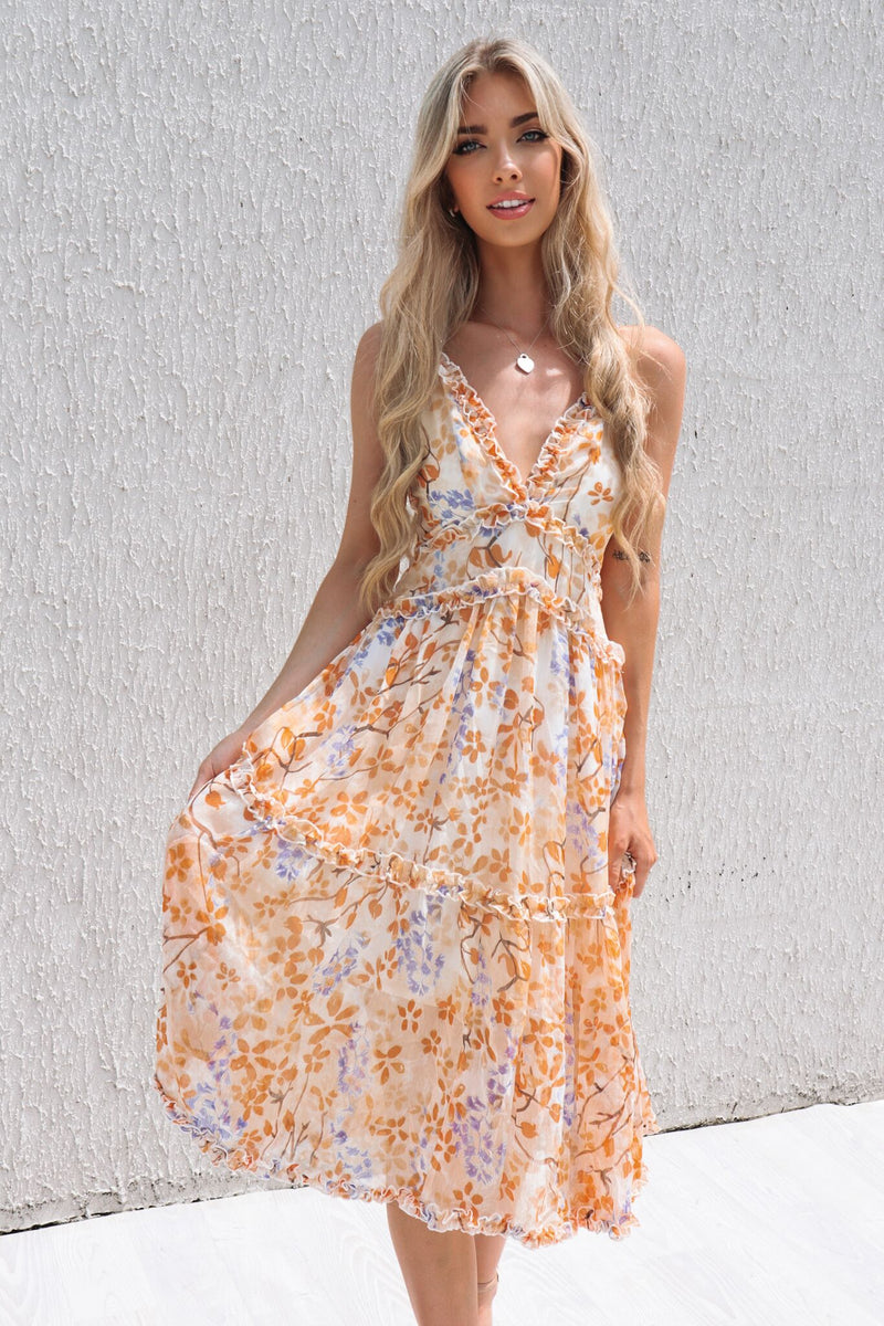 Lucianna Midi Dress - Sunrise Print - Runway Goddess