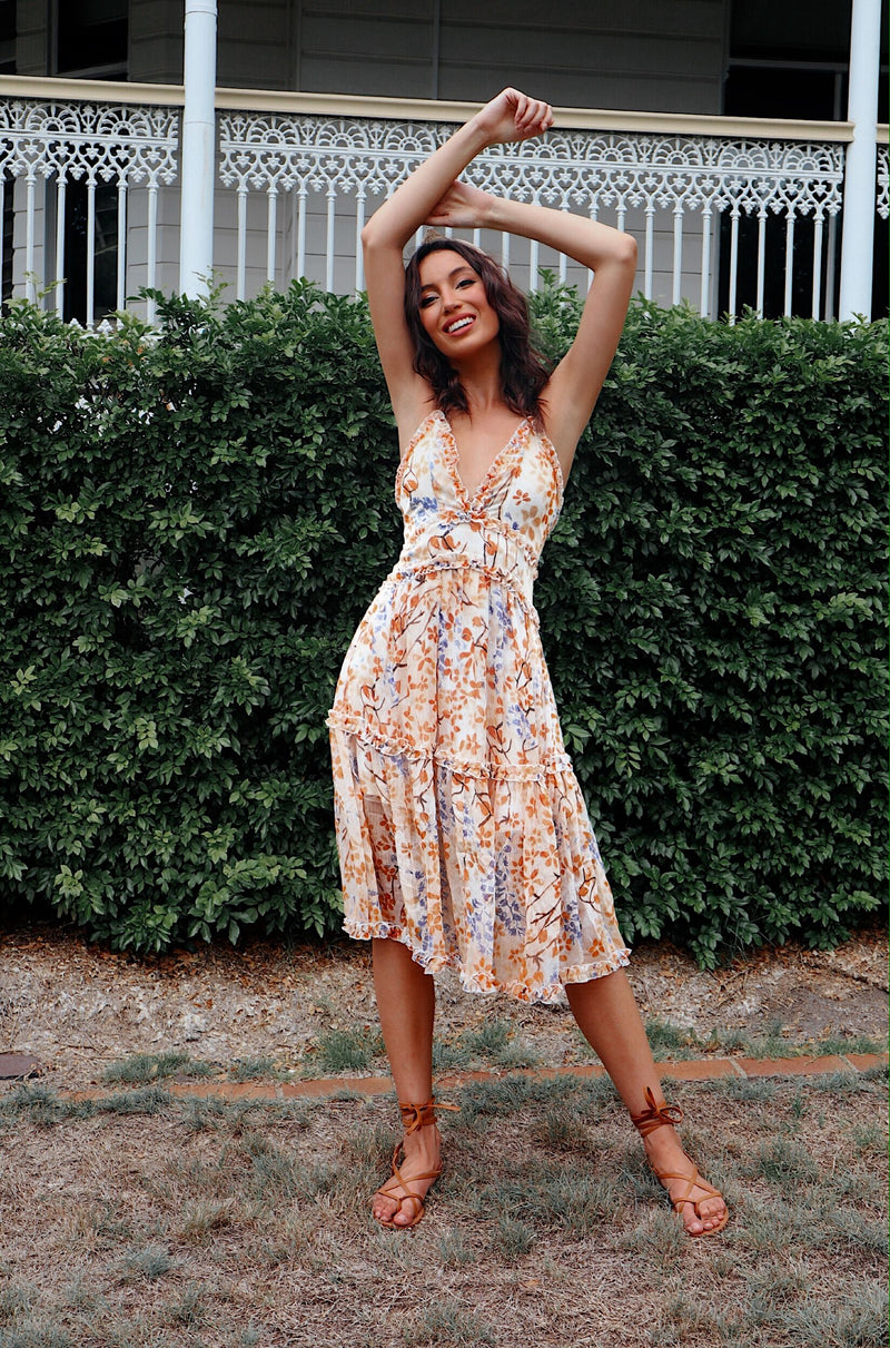 Lucianna Midi Dress - Sunrise Print - Runway Goddess